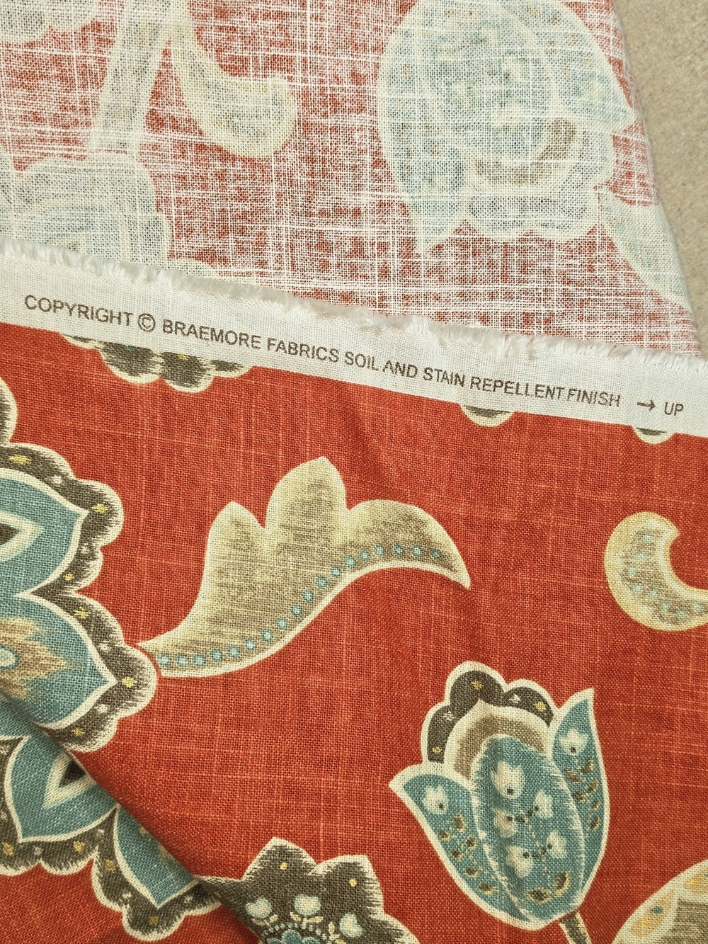 Braemore Floral Print Upholstery fabric in Coral and Teal About 2 Yards 54" Wide - Picture 6 of 8